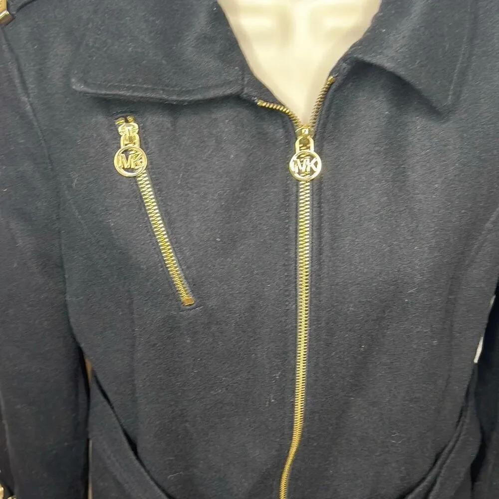 Michael Kors Belted Walker Wool Coat Black Size 10